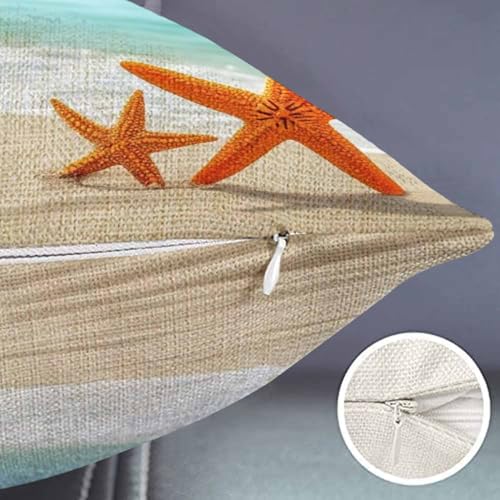 Smooffly Farmhouse Pillow Cover Beach Starfish and Seas Oceans Blue Sky Seashells on The Sand Home Decorative Pillow Cases Cotton Linen Oblong Cushion Covers for Sofa Couch 12x20 Inch - color: Md001