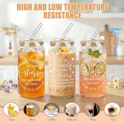 Drinking Cups with Lids, 12Pack, Glass, 16oz, Iced Coffee, Star - style: 12Pcs Friendship