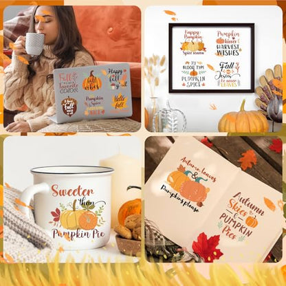 Rngmsi UV DTF Cup Wrap - 20 Sheets Fall UV DTF Cup Wraps for 16 oz, Pumpkin Autumn Maple Leaf Uvdtf Decals, Personalized Waterproof Rub on Transfers for Glass Mugs, DIY Wood Crafts - style: Fall