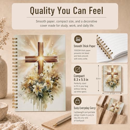 Rustic Floral Cross Christian Spiral Notebook, Christian Gifts for Women Faith, Church Notes Journal, Religious Prayer Hardcover Lined Notebook Journal, 5.5x8.3 Inch - color: pattern-10