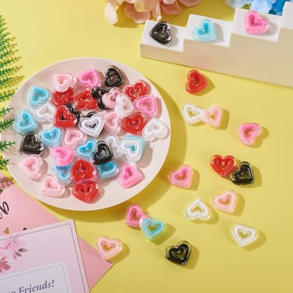 FASHEWELRY 60Pcs Acrylic Crystal Heart Beads Clear Love Heart Beads Candy Color Cute Pony Bead Aesthetic Bead for Valentine Day Bracelet Necklace Jewelry Making - color: Heart-60Pcs
