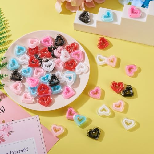 FASHEWELRY 60Pcs Acrylic Crystal Heart Beads Clear Love Heart Beads Candy Color Cute Pony Bead Aesthetic Bead for Valentine Day Bracelet Necklace Jewelry Making - color: Heart-60Pcs