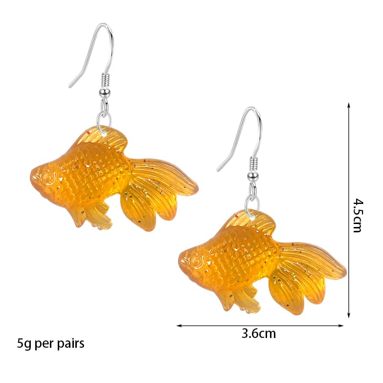 Anmpab Beach Funny Cute Goldfish Dangle Drop Earrings Lovely Resin Transparent Fish Earrings for Women - color: Orange