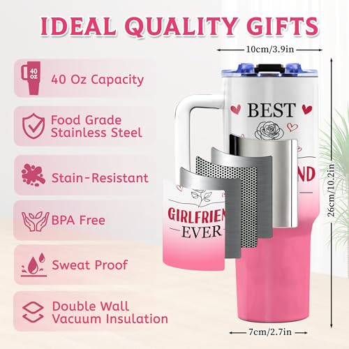 Birthday Gifts for Girlfriend, 40 Oz Tumbler with Handle - color: Girlfriend-Pink