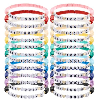 24Pcs Jesus Loves You Bracelets Bulk Handmade Clay Beads Bible Verse Bracelets Christian Friendship Jewelry Christmas Easter Gifts for Women Teen - color: Happy 24-9