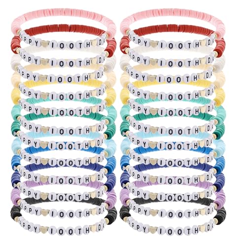 24Pcs Jesus Loves You Bracelets Bulk Handmade Clay Beads Bible Verse Bracelets Christian Friendship Jewelry Christmas Easter Gifts for Women Teen - color: Happy 24-9