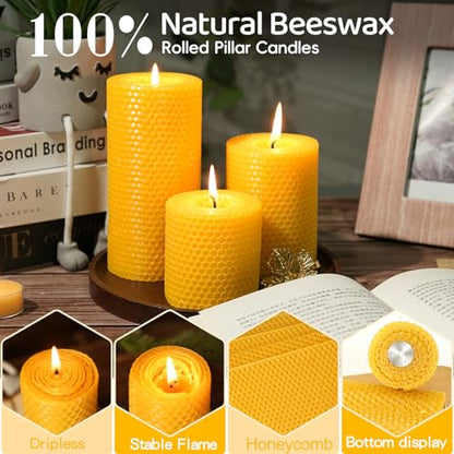 Beeswax Pillar Candles,Non-Toxic Honeycomb Bees Wax Candle for Home,Yellow - color: 2.8x4in, size: 3pcs