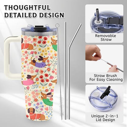 Dachshund Gifts for Women, 40oz Tumbler with Handle & Straw - color: Dachshund-Yellow