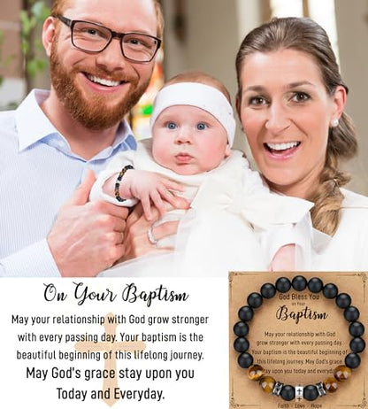 TONY & SANDY Christian Gift for Him Christmas Kids Teen Boys Adults Men Cross Bracelet Son Grandson Birthday Graduation Easter Religious Gifts for Men - style: Baptism ( 6.3 Inches )