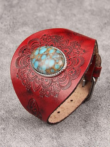 GelConnie Punk Leather Cuff Bracelet Adjustable Straps Wrap Bracelets Arm Armor Cuff Gothic Leather Wristbands for Men, Women - color: MLPB107-Red