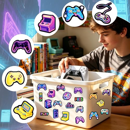 50Pcs Neon Game Water Bottle Stickers for Kids, Neon Video Gaming Sticker for Water Bottle, Vinyl Waterproof Laptop Decals for Gamers Teens Adults Sticker Pack - color: Non-luminescent-488kscp
