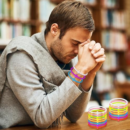 Soaoo 24/60 Pcs Jesus Bracelets Cross Silicone Bracelet Braided Stackable Rubber Wristband Silicone Jewelry Gift for Women Men - color: Luminous, size: Cross