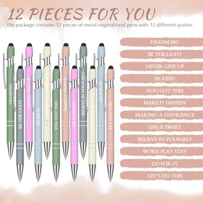 Zonon 12 Pcs Inspirational Pens, Motivational Ballpoint Pen Gifts for Women - color: Morandi, style: Motivational Style