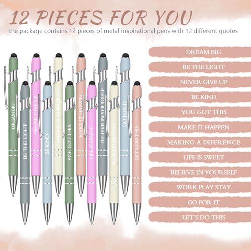 Zonon 12 Pcs Inspirational Pens, Motivational Ballpoint Pen Gifts for Women - color: Morandi, style: Motivational Style