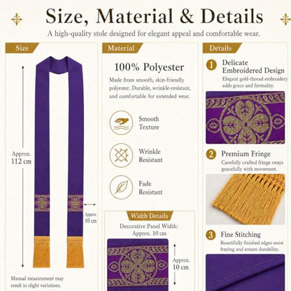 FAD-4U Catholic Clergy Stole with Embroidery Stole Priest Mass Stole Pastor Stole - color: Purple