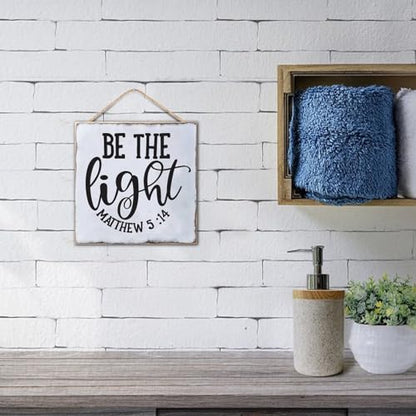 Be The Light Matthew 5:14 Wall Art Sign Novelty Bible Verse Hanging Wood Sign Customized Wooden Sign Plaque Artwork for Family/Friend/Women/Mother Gift 12x12in - color: Wooden Color-style-7