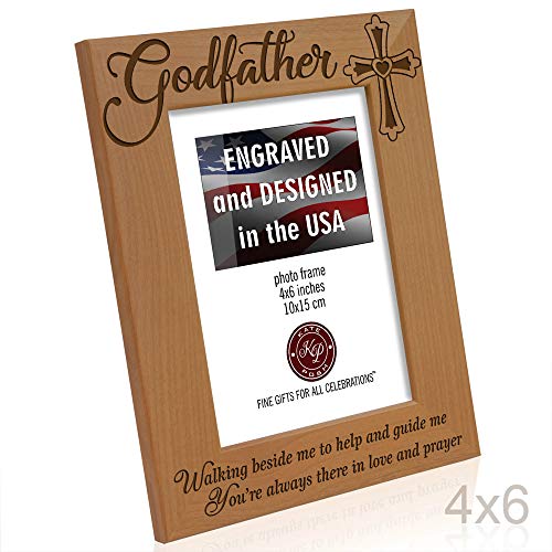 KATE POSH - Godfather Engraved Natural Wood Picture Frame, Cross Decor, Baptism Gifts, Religious Catholic Gifts (4" x 6" Vertical) - size: 4x6 Vertical (Godfather)