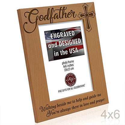 KATE POSH - Godfather Engraved Natural Wood Picture Frame, Cross Decor, Baptism Gifts, Religious Catholic Gifts (4" x 6" Vertical) - size: 4x6 Vertical (Godfather)