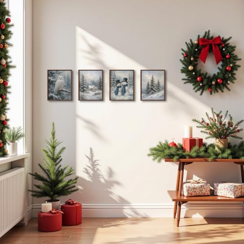 DOFQZ Rustic Christmas Tree Winter Scene Wall Art Prints 8x10 Set of 4 - color: 42Child, size: 8*10