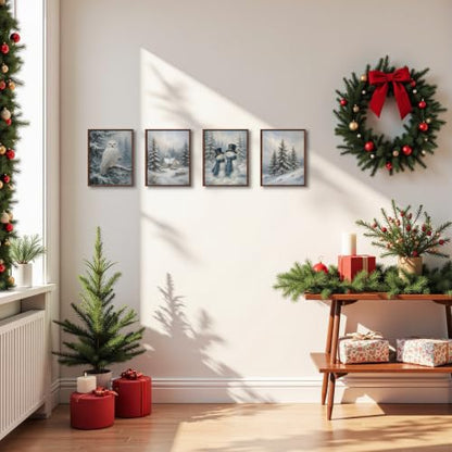 DOFQZ Rustic Christmas Tree Winter Scene Wall Art Prints 8x10 Set of 4 - color: 42Child, size: 8*10
