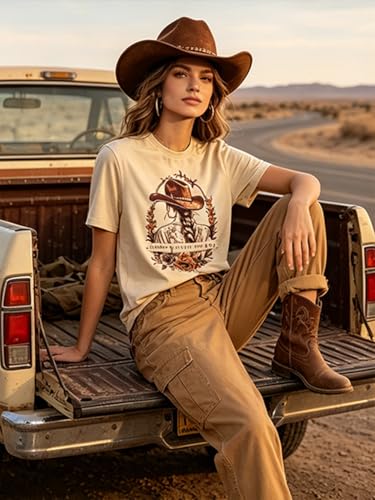 Country Music Concert Shirt Women Retro Rock and Roll Graphic Tee Tops Western Fan Gift Shirts Band Short Sleeve Tops - color: Apricot, size: Medium