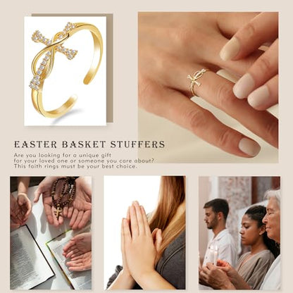 Btysun Cross Rings for Women Christian Gifts Adjustable Non Tarnish Gold Rings Stocking Stuffers Religious Confirmation Catholic Gifts for Her Daughter Sister Faith Baptism Jewelry - color: Philipplans 4:13