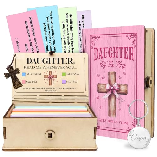 Personalized Daughter Bible Verse Box, 150 Prayer Cards, Custom Name with Keychain, Bible Verses With Wooden Box for Emotion, Inspirational Scriptures, Christian Bible Gifts for Women - color: Daughter Bible
