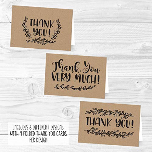24 Bulk Thank You Cards with Envelopes Blank Cute Thank You Notes - color: Kraft Black 24 pcs