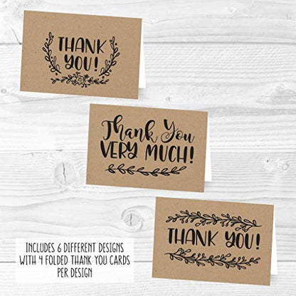 24 Bulk Thank You Cards with Envelopes Blank Cute Thank You Notes - color: Kraft Black 24 pcs