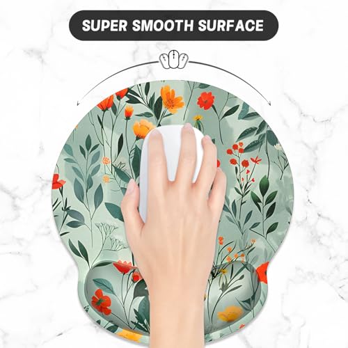 ITNRSIIET Ergonomic Mouse Pad with Wrist Support Wrist Rest Smooth Surface Non-Slip Rubber Base Comfortable Office Supplies Pain Relief, 9.8 x 9.1 inches, Beautiful Flowers - color: B02-Beautiful Flowers