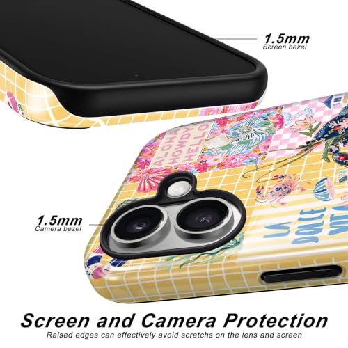 for iPhone 16 Case, Cute Summer Magnetic Phone Case - color: Coastal Blue Yellow, size: iPhone 16