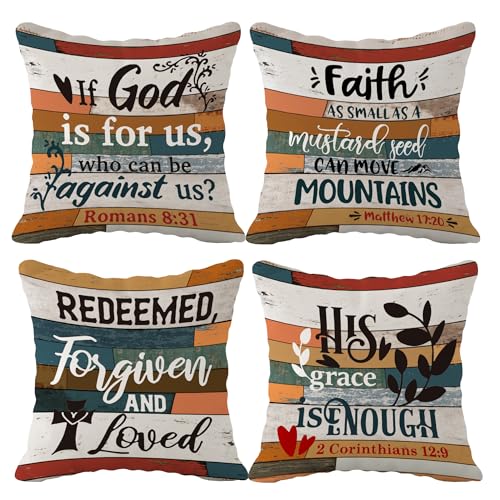 SiuSue (RB) Scripture Art Vintage Flannel Throw Pillow Case, 18 x 18 Inch Set of 4, Christian Decor, Christian Gift, Church Gifts, Inspirational Gift, Cushion Cover for Sofa Couch Bed - color: Christian 1