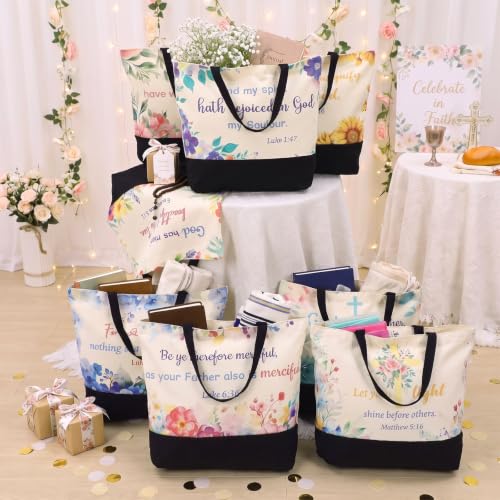 40 Pcs Christian Canvas Tote Bible Bag for Women - style: Floral