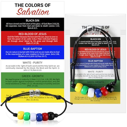 Misdary Plan of Salvation Bracelets Set with Prayer Cards, 6 Color Beads