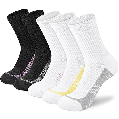 cuangya Women Crew Socks Athletic Cushioned Running Hiking 3-5 Pairs - color: 5 Pairs Classic Retro, size: 5-8