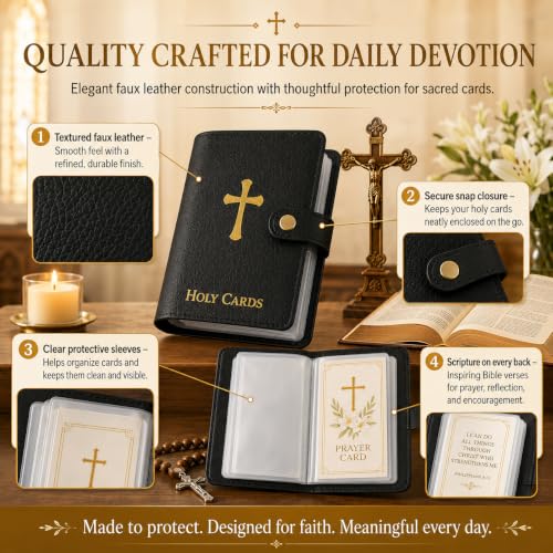 Catholic Prayer Card Holder, 54 Holy Cards with Scripture - color: Red