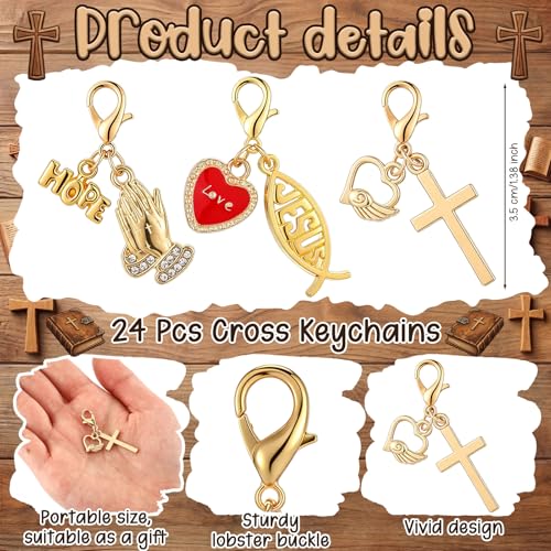 Unittype 24 Set Christian Cross Jesus Fish Keychains for Women Hope Keychain with Pocket Hug Cards Religious Gift - style: Jesus