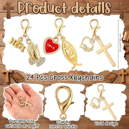 Unittype 24 Set Christian Cross Jesus Fish Keychains for Women Hope Keychain with Pocket Hug Cards Religious Gift - style: Jesus