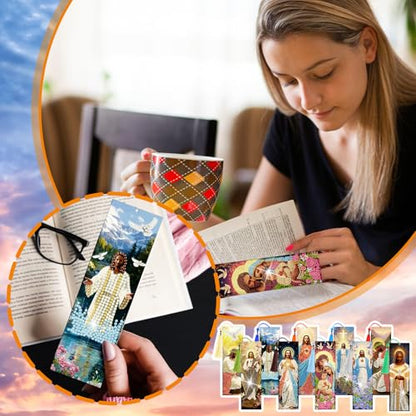 Sinload 10 Pcs Jesus Diamond Painting Bookmarks Acrylic Art Book Marks - style: Jesus