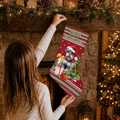 Schnauzer Red and Green Christmas Stockings 16 Inch - color: Christmas23