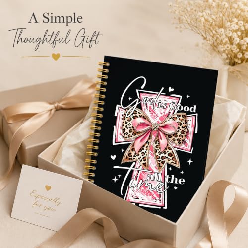 JMICTUB Pink and Leopard Coquette Christian Spiral Notebook 5.5x8.3, God Is Good All the Time Bible Verse Religious Hardcover Lined Journal - color: Spiral notebook-02