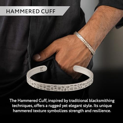Cuff Bracelet for Men Premium Stainless Steel Mens Bangle Bracelets Silver Cuff Bracelet Waterproof & Non-Tarnish Minimal Western Bracelet - color: Hammered, size: Medium
