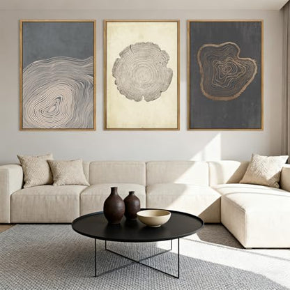 Anyzal Large Neutral Tree Ring Wood Framed Canvas Wall Art - color: Neutral Tree Ring, size: 24"L x 16"W