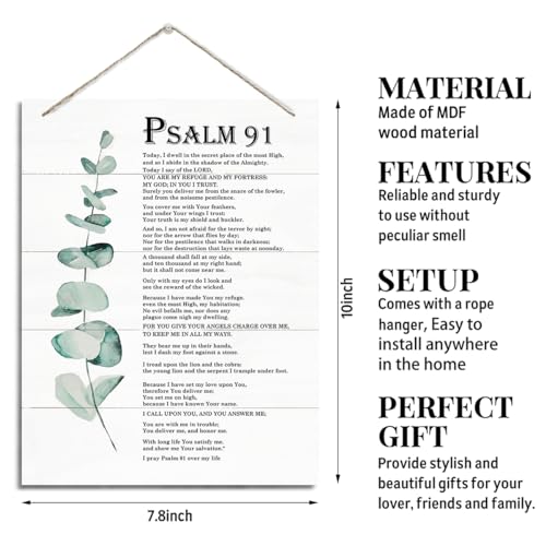 Christian Decor, Rustic Hanging Wood Plaque Sign, Inspirational Wood Art Signs, Religious Artwork, Christian Wall Decor, Home Office Decor, Living Room Decor, Bedroom Decor, Psalms 91 Wall Sign - color: psalm 91