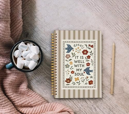 Ecezatik Christian Floral Bird Notebook Journal, It Is Well with My Soul Bible Notebook for Note Taking, Christian Gifts for Women, Religious Spiral Journal 5.5x8.3 Inch - color: 34-Christian-notebook