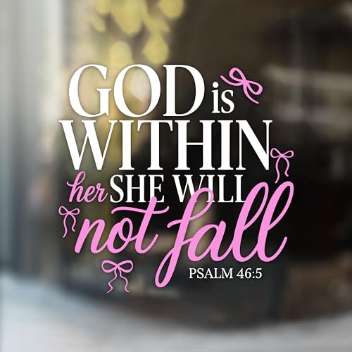 God is Within Her She Will Not Fall Car Decal Pink Bows Cute, Christian Decal, Affirmations Bible Says, Vinyl Waterproof 8 Inches Bumper Decal Gifts for Women Girl Mom