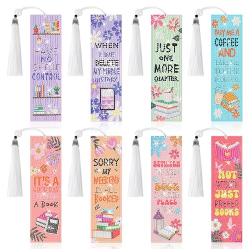 8 Pieces Christian Bible Verse Diamond Art Bookmarks 5d Christian Beaded Bookmark Acrylic Tassel Bookmark for DIY Making Beginners Adults Arts Craft Supplies (Book Lovers) - color: Book Lovers