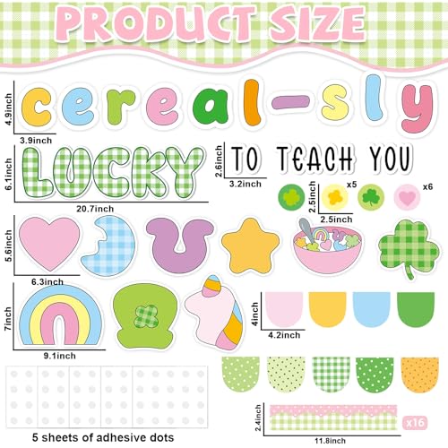 St. Patrick's Day Cereal-Sly Bulletin Board Lucky Shamrock Bulletin Board Decorations Rainbow Gold Coin Paper Cutouts for St. Patrick Party Supplies Home Classroom Chalkboard Wall Door Window Decor - style: St. Patrick's Day