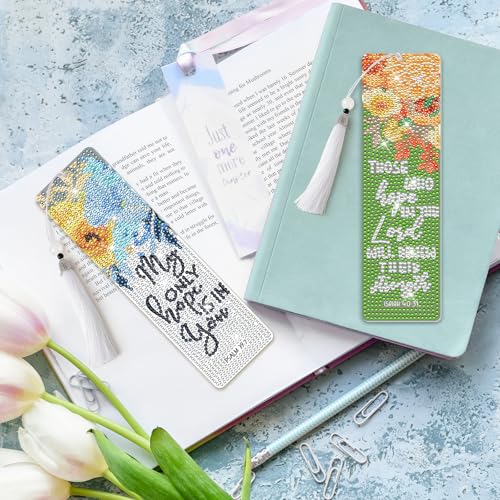 8 Pieces Christian Bible Verse Diamond Art Bookmarks 5d Christian Beaded Bookmark Acrylic Tassel Bookmark for DIY Making Beginners Adults Arts Craft Supplies (Floral Christian) - color: Floral Christian