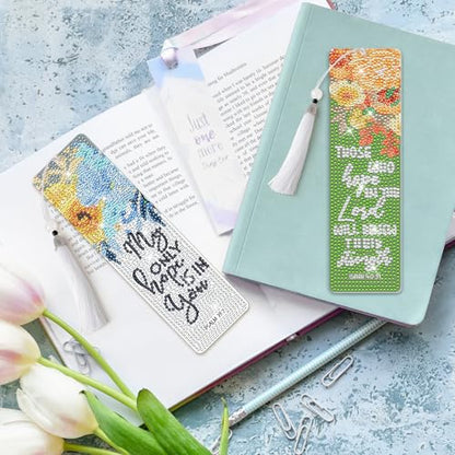 8 Pieces Christian Bible Verse Diamond Art Bookmarks 5d Christian Beaded Bookmark Acrylic Tassel Bookmark for DIY Making Beginners Adults Arts Craft Supplies (Floral Christian) - color: Floral Christian